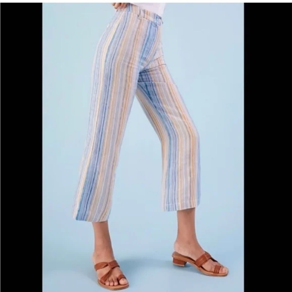 Reformation Tahiti 100% Linen‎ Striped Women's Cropped Pants Multicolor